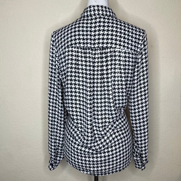 H&M Women's Houndstooth Long Sleeve Collared Button Down Blouse Top Small - Picture 3 of 13